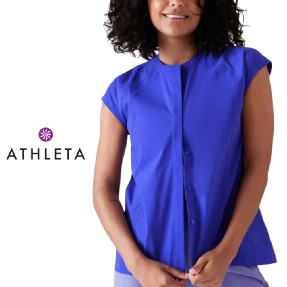 Athleta Electric Blue Poplin Button Front Top